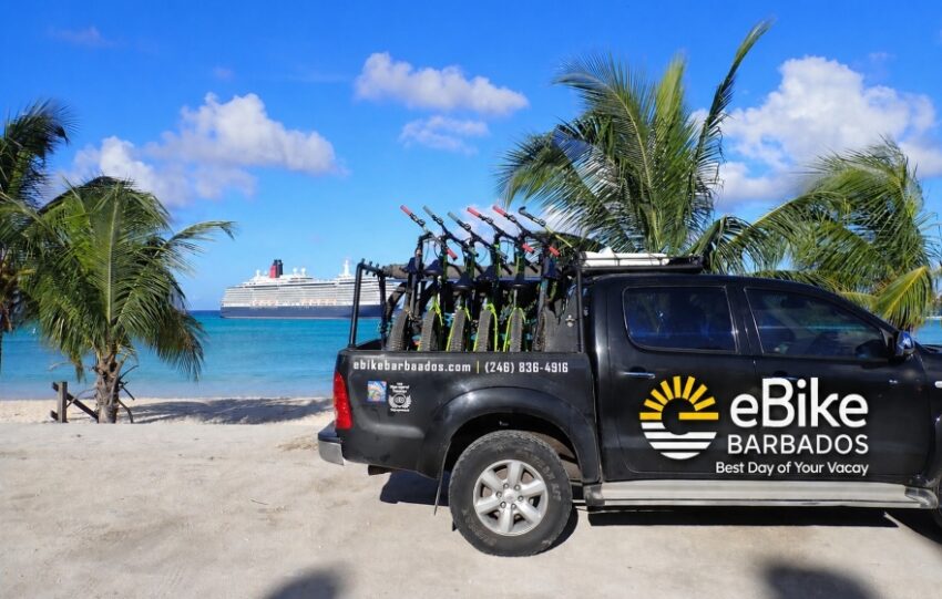 ebike Barbado transpor van awaiting to pick up cruise ship passengars from the dock